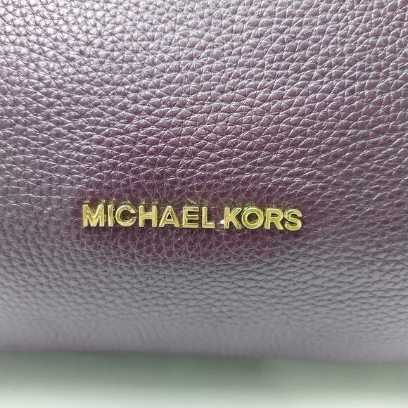 Michael Kors Aria Purple Pebbled Leather Studded Zipper Closure Shoulder Bag - Picture 3 of 16